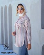 شومیز لینن راه راه ژاکارد کد ۲۰۱۹ - تصویر 3