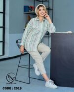 شومیز لینن راه راه ژاکارد کد ۲۰۱۹ - تصویر 6
