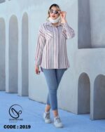 شومیز لینن راه راه ژاکارد کد ۲۰۱۹ - تصویر 4