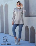 شومیز لینن راه راه ژاکارد کد ۲۰۱۹ - تصویر 5