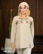 شومیز کتان کج راه گلدوزی کد 2051