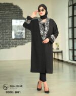 مانتو کرپ پفکی یقه طرح دار کد 2091 - تصویر 6