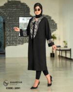 مانتو کرپ پفکی یقه طرح دار کد 2091 - تصویر 2
