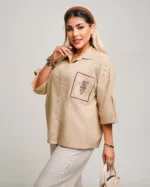 شومیز لینن جیب گلدوزی زنانه